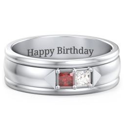 Men's Timeless Two Stone Ring in 925 Sterling Silver with Garnet and Cubic Zirconia