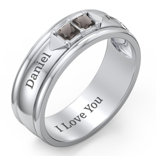 Men's Timeless Two Stone Ring – Sterling Silver with Smokey Quartz