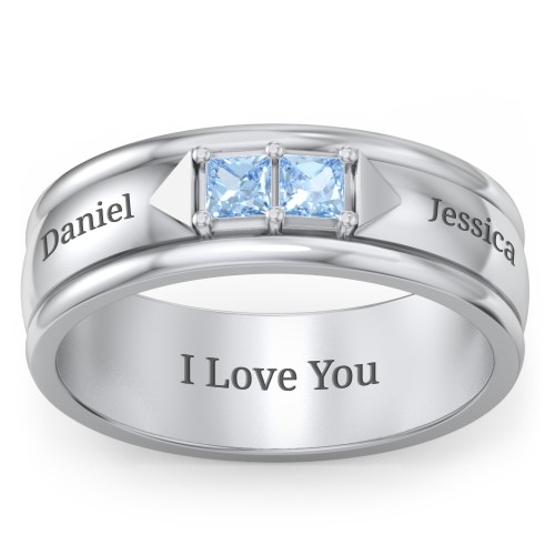 Men's Timeless Two Stone Ring – Sterling Silver with Blue Topaz