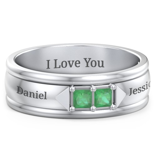 Men's Timeless Two Stone Ring – Sterling Silver with Emerald