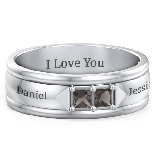 Men's Timeless Two Stone Ring – Sterling Silver with Smokey Quartz