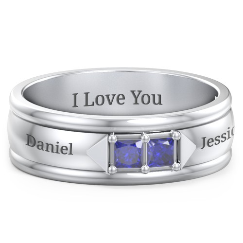 Men's Timeless Two Stone Ring – Sterling Silver with Blue Sapphire