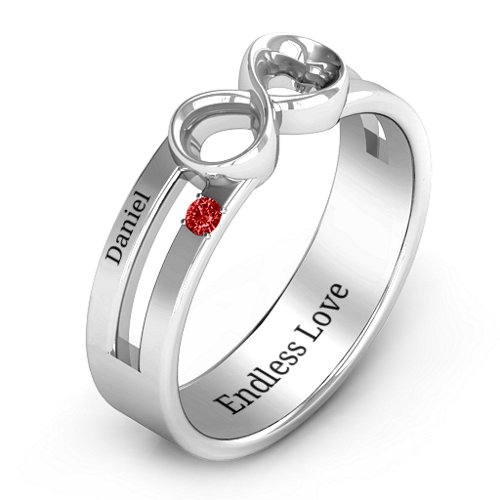 Men's Accented Infinity Ring – Sterling Silver with Garnet