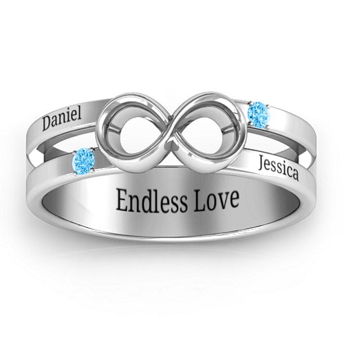 Men's Accented Infinity Ring – Sterling Silver with Blue Topaz