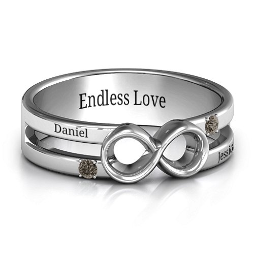 Men's Accented Infinity Ring – Sterling Silver with Smokey Quartz