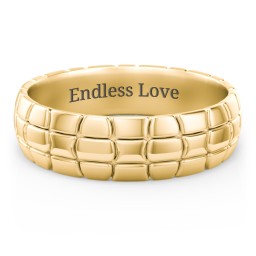 Men's Tortoise Shell Wide Band Ring in 10K Solid Yellow Gold with Blue Sapphire and Cubic Zirconia