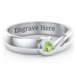 Men's Half Heart Ring with Birthstone