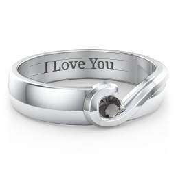 Men's Half Heart Ring with Birthstone in 925 Sterling Silver with Smokey Quartz