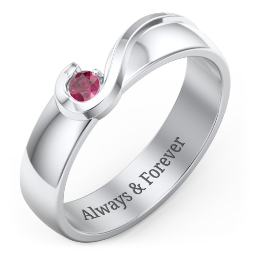 Men's Half Heart Ring with Birthstone – Sterling Silver with Ruby