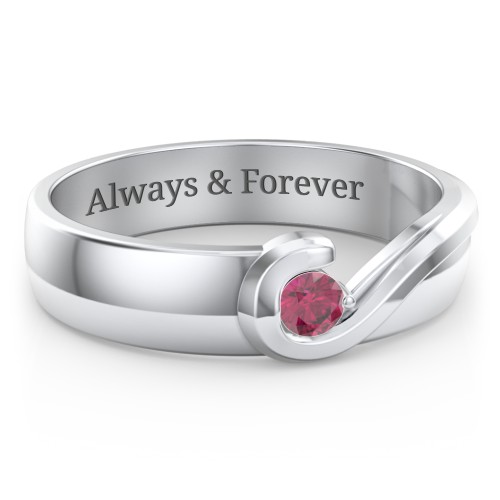 Men's Half Heart Ring with Birthstone – Sterling Silver with Ruby