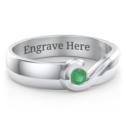 Men's Half Heart Ring with Birthstone in 925 Sterling Silver with Emerald