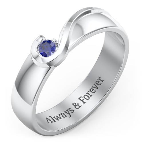 Men's Half Heart Ring with Birthstone – Sterling Silver with Blue Sapphire