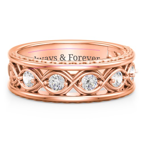 Men’s 5-Stone Infinity Ring – 10K Rose Gold with Cubic Zirconia