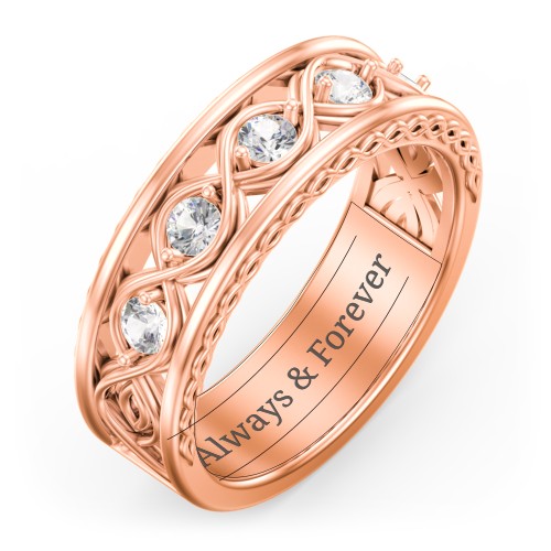 Men’s 5-Stone Infinity Ring – 10K Rose Gold with Cubic Zirconia