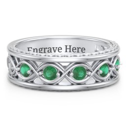 Men’s 5-Stone Infinity Ring in 925 Sterling Silver with Emerald
