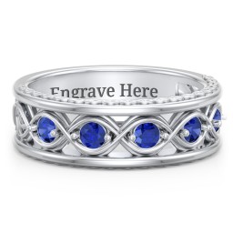 Men’s 5-Stone Infinity Ring in 925 Sterling Silver with Blue Sapphire