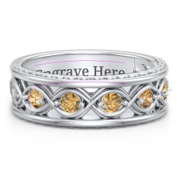 Men’s 5-Stone Infinity Ring in 925 Sterling Silver with Citrine