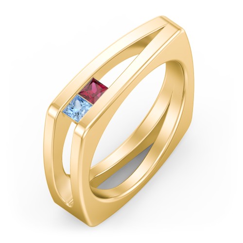 Men’s Squared Split Shank Ring with Princess Cut Gemstones