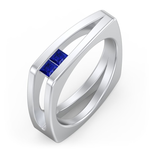 Men’s Squared Split Shank Ring with Princess Cut Gemstones