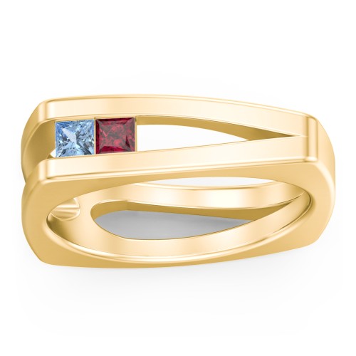 Men’s Squared Split Shank Ring with Princess Cut Gemstones