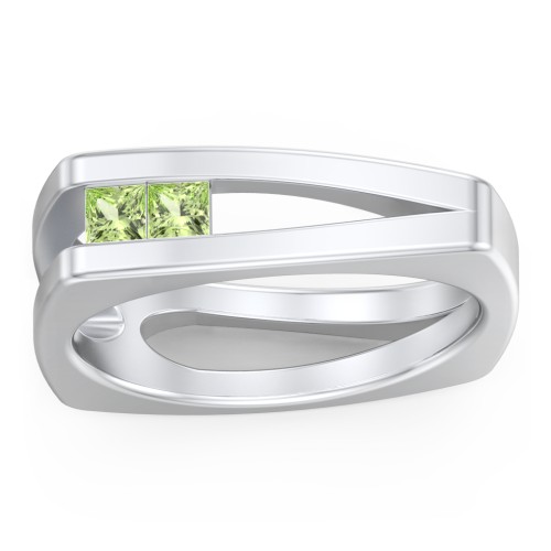 Men’s Squared Split Shank Ring with Princess Cut Gemstones