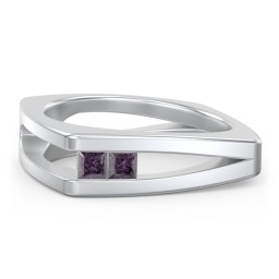 Men’s Squared Split Shank Ring with Princess Cut Gemstones in 925 Sterling Silver with Alexandrite