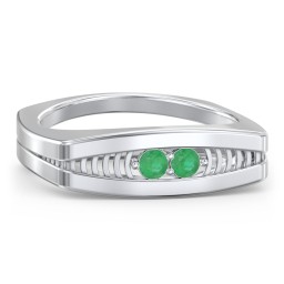 Men’s Squared Ring with Gemstones in 925 Sterling Silver with Emerald
