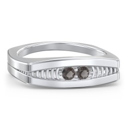 Men’s Squared Ring with Gemstones in 925 Sterling Silver with Smokey Quartz