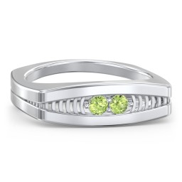 Men’s Squared Ring with Gemstones in 925 Sterling Silver with Peridot