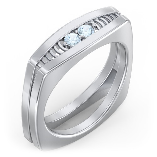 Men’s Squared Ring with Gemstones – Sterling Silver with Aquamarine