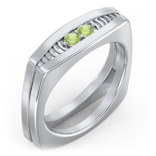 Men’s Squared Ring with Gemstones – Sterling Silver with Peridot