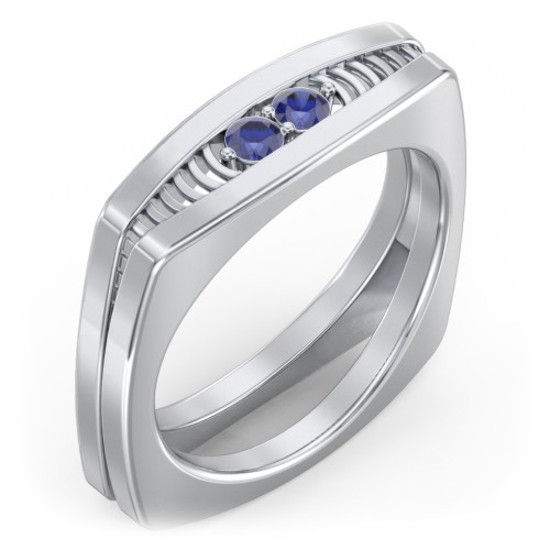 Men’s Squared Ring with Gemstones – Sterling Silver with Blue Sapphire