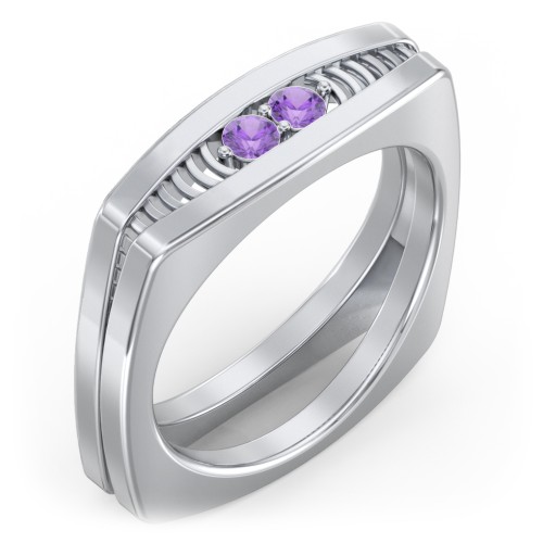 Men’s Squared Ring with Gemstones – Sterling Silver with Amethyst