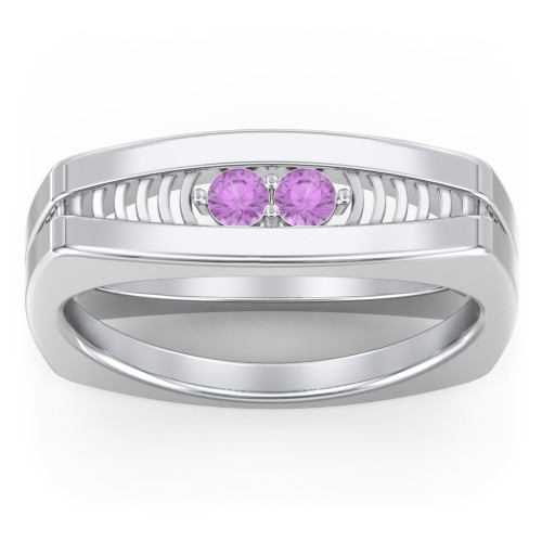 Men’s Squared Ring with Gemstones – Sterling Silver with Amethyst