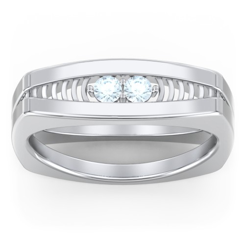 Men’s Squared Ring with Gemstones – Sterling Silver with Aquamarine