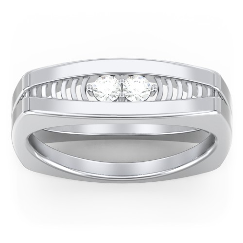 Men’s Squared Ring with Gemstones – Sterling Silver with Cubic Zirconia
