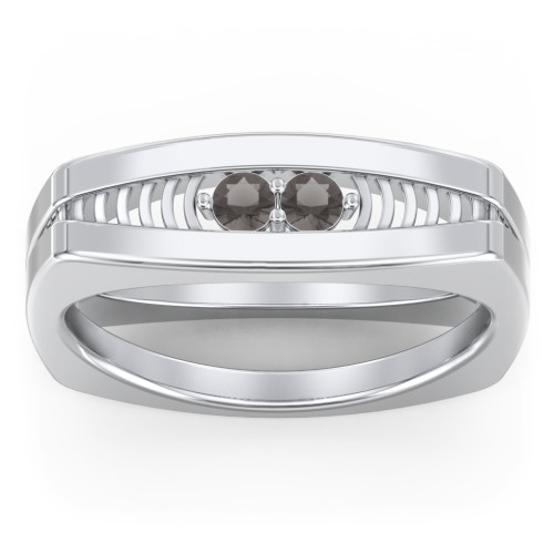 Men’s Squared Ring with Gemstones – Sterling Silver with Smokey Quartz