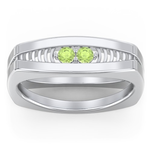 Men’s Squared Ring with Gemstones – Sterling Silver with Peridot