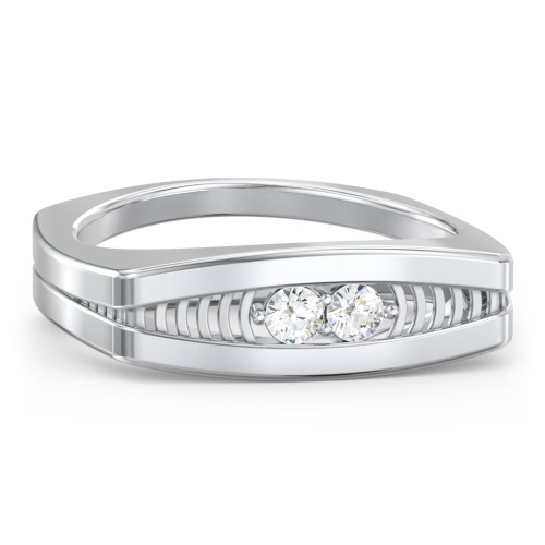 Men’s Squared Ring with Gemstones – Sterling Silver with Cubic Zirconia