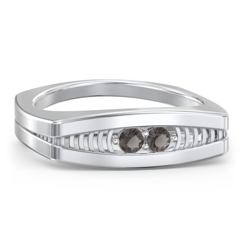 Men’s Squared Ring with Gemstones – Sterling Silver with Smokey Quartz