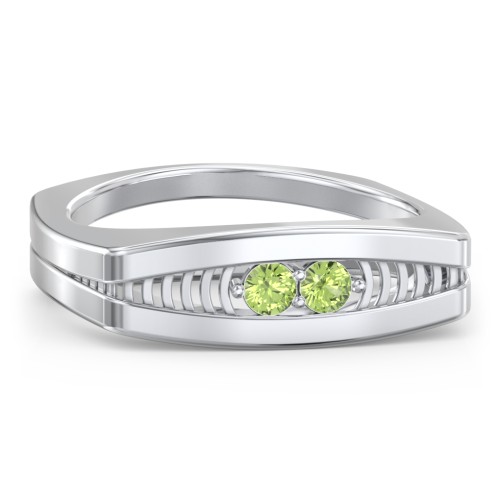 Men’s Squared Ring with Gemstones – Sterling Silver with Peridot