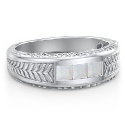 Men’s Wheat Pattern Fraternity Ring with Gemstones