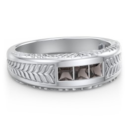 Men’s Wheat Pattern Fraternity Ring with Gemstones