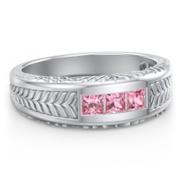 Men’s Wheat Pattern Fraternity Ring with Gemstones