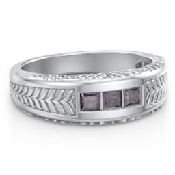 Menβs Wheat Pattern Fraternity Ring with Gemstones