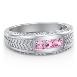 Men’s Wheat Pattern Fraternity Ring with Gemstones