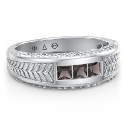 Men’s Wheat Pattern Fraternity Ring with Gemstones