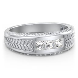 Men’s Wheat Pattern Ring with Princess Cut Gemstones