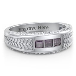 Men’s Wheat Pattern Ring with Princess Cut Gemstones