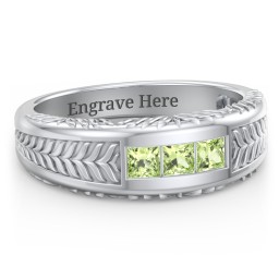 Men’s Wheat Pattern Ring with Princess Cut Gemstones